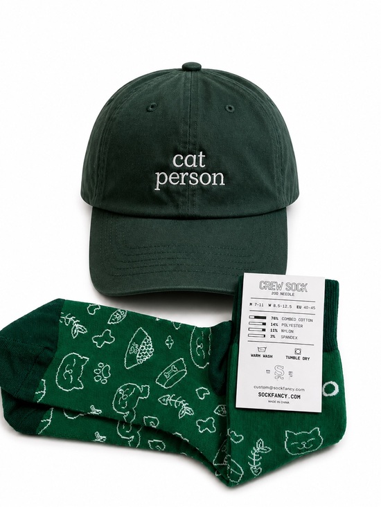 Other - Cat Person Embroidered Cotton Baseball Cap - Comes with Socks!